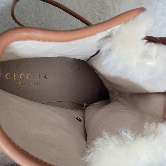Cecelia New York Trekker Boot with Genuine Shearling Trim Sz 7 EUC Combat Chunky - Picture 8 of 14